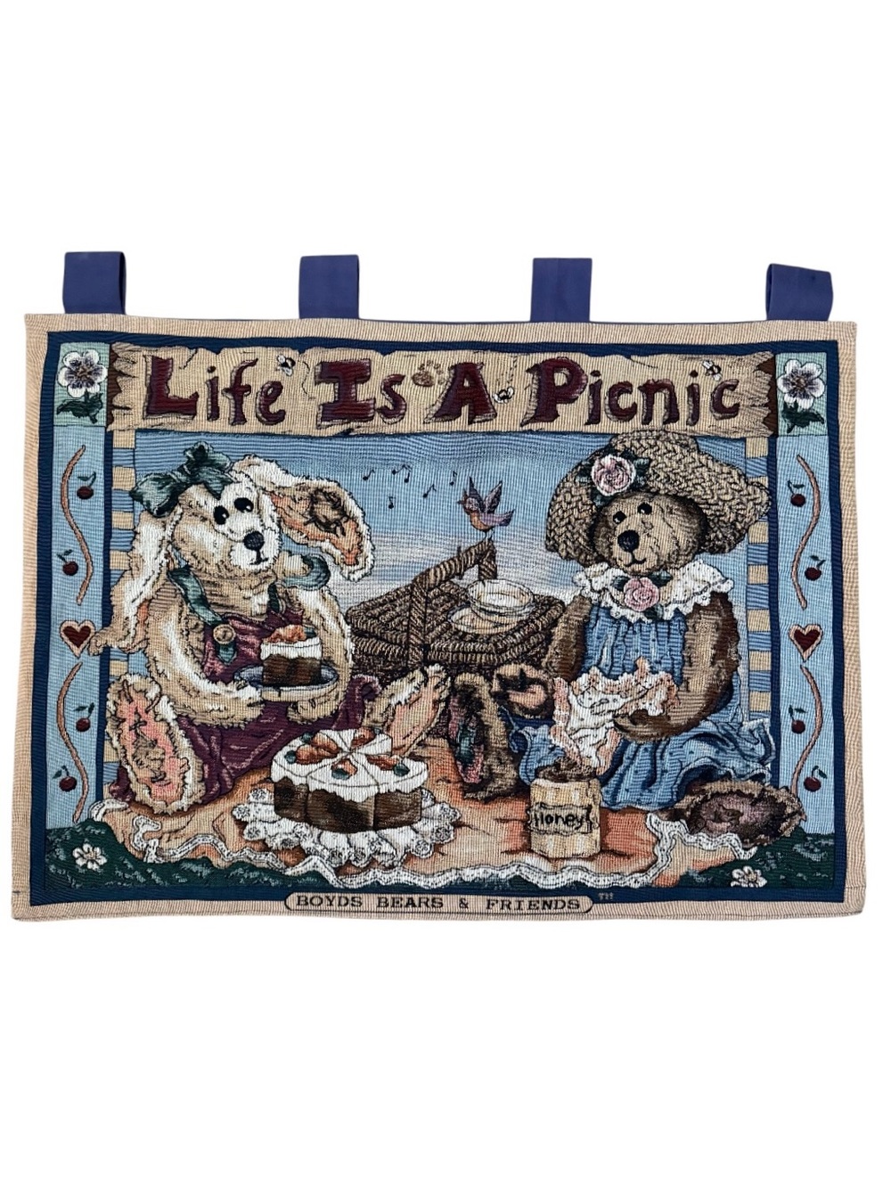 Boyds Bears & Friends Life's A Picnic Tapestry Wall Hanging - Blue